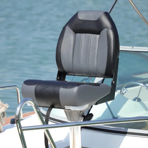 Miniatura 2 de P1 Premium Marine Asiento plegable para barco con respaldo alto, tornillos de acero inoxidable incluidos B6-Carbón/Negro (2 asientos)
