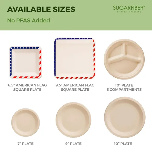 Miniatura 8 de Bagasse Platos redondos, desechables, de fibra de caña de azúcar natural (bambú), de 9 pulgadas, ecológicos, que pueden transformarse en abono.