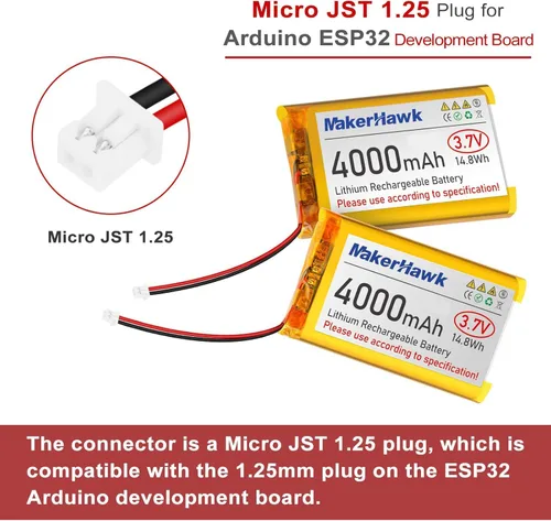 Miniatura 2 de MakerHawk Batería LiPo de 3.7 V 4000 mAh recargable 1S 124065 Batería de polímero de litio con placa de protección cinta de goma aislada, enchufe