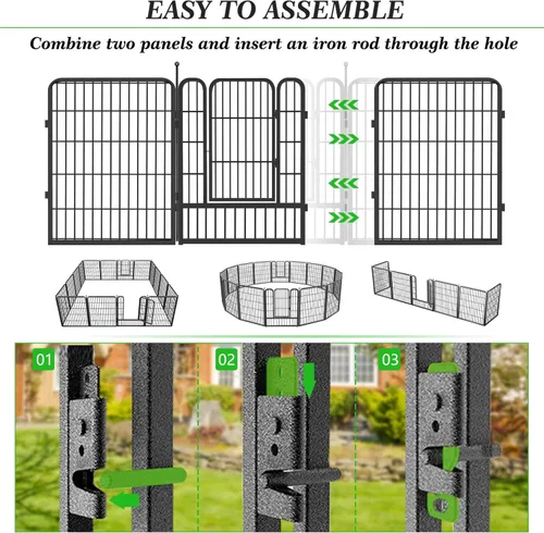 Miniatura 3 de Valla decorativa de metal negro para jardín con puerta, 82 pies de largo, 32 pulgadas de alto, 36 paneles de valla sin excavación, valla de barrera