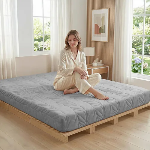 Miniatura 8 de ZonLi Colchón de piso japonés tipo futón, colchón de tatami de tamaño completo, 4" de espesor, colchoneta enrollable de tatami con funda lavable Gris