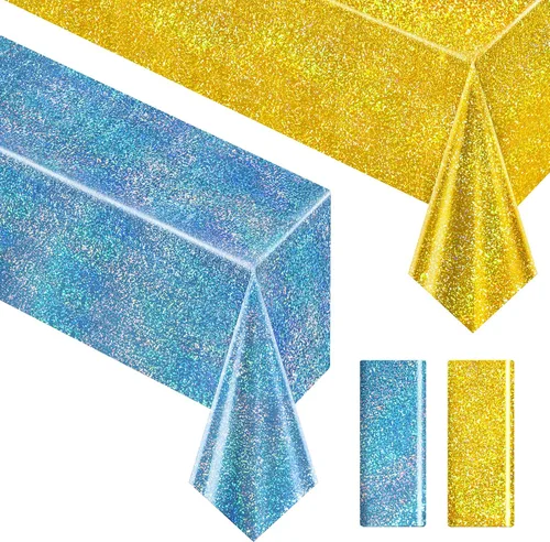 Miniatura 13 de Just Shimmer Mantel holográfico azul claro de 40" x 108" Decoración de fiesta rosa fuerte Día de San Valentín Fiesta de cumpleaños Decoración