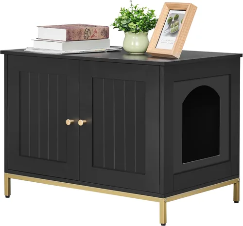 Homhedy Gabinete para Caja de Arena para Gatos, Muebles de Baño para Gatos con Marco de Metal, Casa para Mascotas, Se Adapta a la Mayoría de Cajas