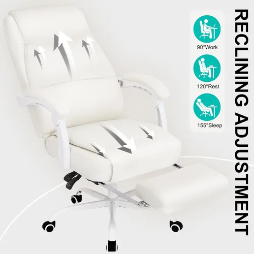 Miniatura 4 de Misolant Silla de oficina grande y alta con reposapiés, silla de escritorio de respaldo alto con reposabrazos de varillaje, sillas ejecutivas Blanco