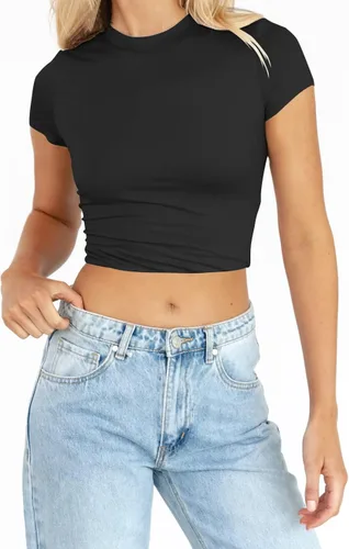 Miniatura 3 de TECREW Camisetas cortas de manga corta para mujer, estilo casual, básicas, cuello redondo, ajustadas, para verano