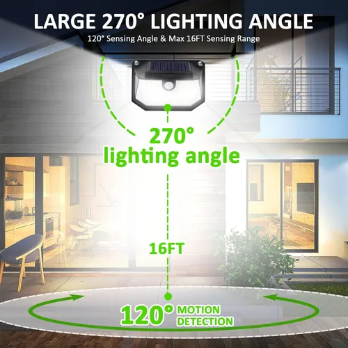 Miniatura 2 de Luces solares para exteriores, 230 LED con sensor de movimiento y 3 modos, impermeabilidad IP65, luz de ángulo amplio de 270°, luces de pared