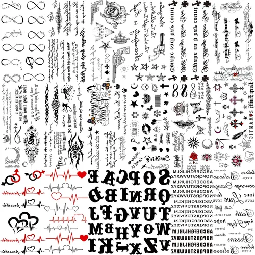 TASROI 18 hojas de tatuajes temporales con citas inspiradoras en negro para mujeres, niños y niños, de larga duración, palabras del alfabeto en