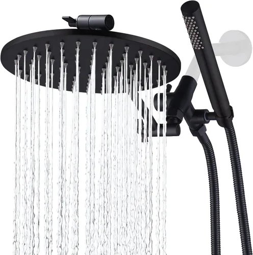 G-Promise Combo de cabezal de ducha todo metal doble, cabezal de ducha de lluvia de 8 pulgadas, varita de rociado manual, desviador suave de 3 vías,