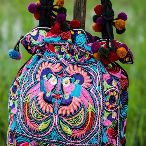 Miniatura 5 de changnoi Bolsa de mano con cordón hecho a mano bolsa de compras bordada Hmong Tribes