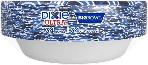 Miniatura 6 de Dixie Ultra Cuencos de papel extra grandes, 34 onzas, 34 unidades, compostables, aptos para microondas, cuencos desechables para comidas pesadas