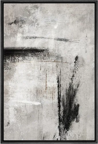 SIGNWIN - Lienzo enmarcado para pared, patrón de anillo circular en negro, gris y blanco, formas abstractas, ilustraciones, arte moderno,