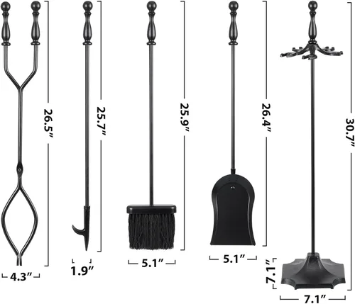 Miniatura 5 de Nouva Juego de 5 herramientas para chimenea - Mango negro de hierro forjado Accesorios Accesorios Herramientas - Pinzas de póquer de soporte