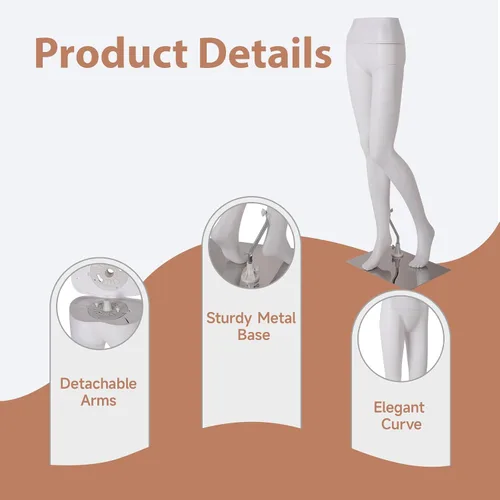 Miniatura 5 de Kinfant Maniquí femenino de medio cuerpo blanco – Maniquí femenino elegante con base estable, pantalla de forma de vestido de manne quin, maniquíes