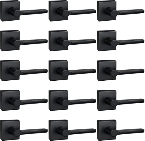 Miniatura 41 de Manija de Puerta de Paso (Sin Cerradura), Mango Cuadrado Interior de Servicio Pesado para Pasillo y Closet, Negro Mate, Reversible para Diestros
