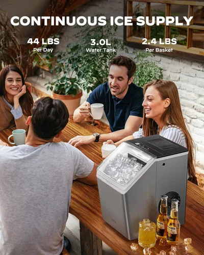 Miniatura 2 de Máquinas de hielo Silonn para encimera, 44 libras por día, 2 formas de añadir agua, autolimpieza automática, máquina de hielo de acero inoxidable