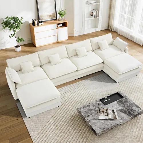 Miniatura 21 de Sofá modular de nube en forma de U de 162.6 pulgadas, sofá seccional para sala de estar, moderno sofá de nube de terciopelo de gran tamaño con Gris