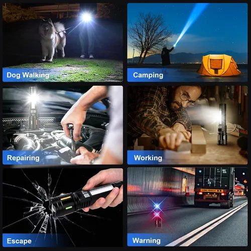 Miniatura 6 de Linternas recargables de alto lúmenes, paquete de 2 unidades, Peascat 900,000L LED luz táctica, carga rápida USB C, 5 modos, IPX6 impermeable