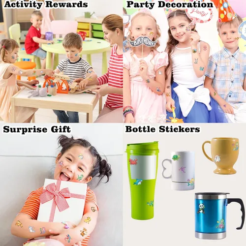 Miniatura 5 de 104 piezas de tatuajes temporales para niños para suministros de fiesta, pegatinas de tatuajes temporales de dinosaurios, unicornios y sirenas
