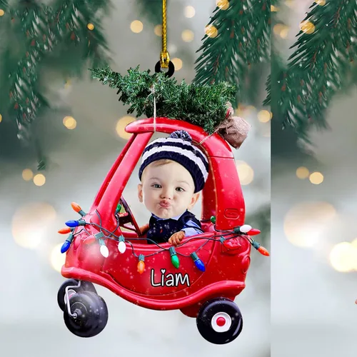Miniatura 21 de GODLOVER Foto personalizada de bebé con adorno de Navidad de dinosaurio, plano impreso en 2D, adornos de Navidad, regalos de familia, regalo Estilo 1