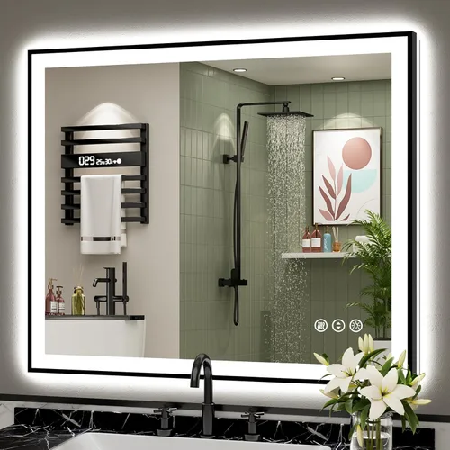 Miniatura 26 de 30x36 Espejo de baño LED con luces, retroiluminado y luz frontal, espejo de tocador iluminado antivaho para pared de baño, 3 colores, regulable