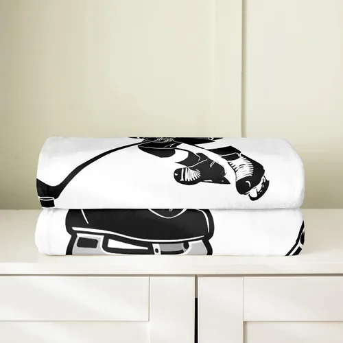 Miniatura 4 de Manta de hockey sobre hielo para niños, niños, adolescentes - Manta de jugador en blanco y negro de 40x50 pulgadas, silueta de juego de deportes