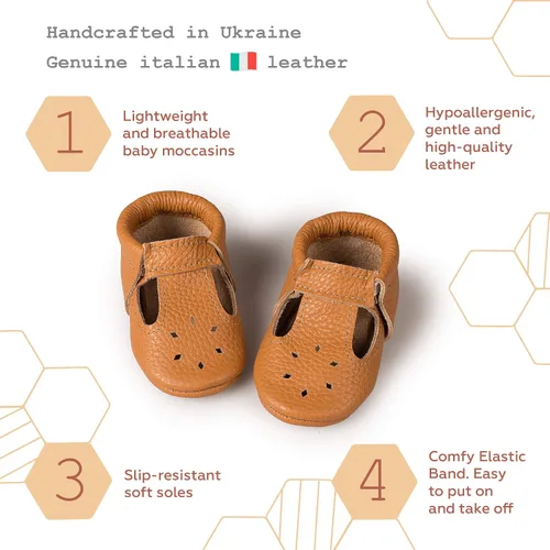 Miniatura 2 de Mocasines para bebé (cuero italiano) con correas en T y suela suave para niños y niñas Bebés, Niños pequeños