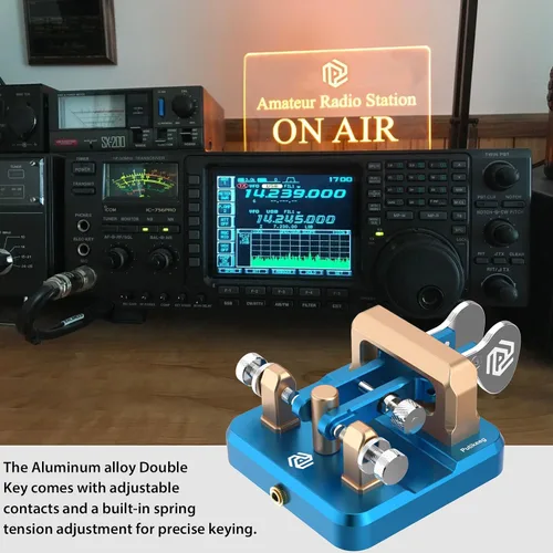 Miniatura 6 de CW Key Morse Code Key Morse Telegraph Key Morse Code Key Aleación de aluminio CW Código Morse clave Base cuadrada Azul