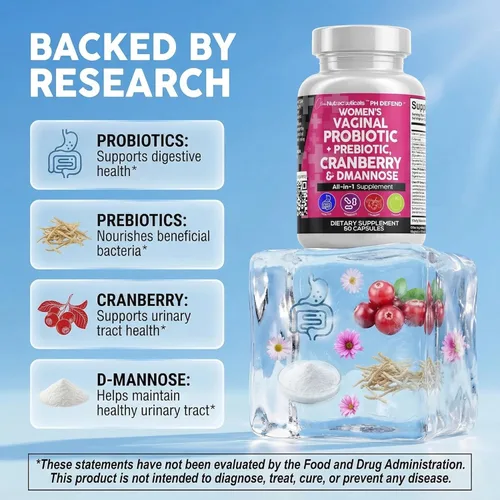Miniatura 3 de Clean Nutraceuticals Probióticos vaginales para mujeres con arándano, D-manosa, prebióticos, apoyo para el equilibrio del pH, salud femenina