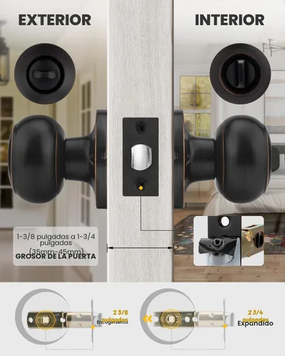 Miniatura 5 de Goldenwarm - Perillas interiores de puerta de bronce aceitado, perillas para puerta de dormitorio, pomo de puerta de bronce con privacidad, perilla