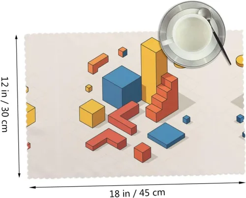 Miniatura 2 de Juego de 4 manteles individuales rectangulares, resistentes al calor 3D isométricos impresos para cocina y comedor
