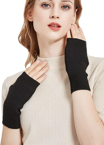 Miniatura 3 de NOVAWO guantes mitones sin dedos, con agujero para dedo pulgar, cálidos, 100% casimir, para hombre y para mujer