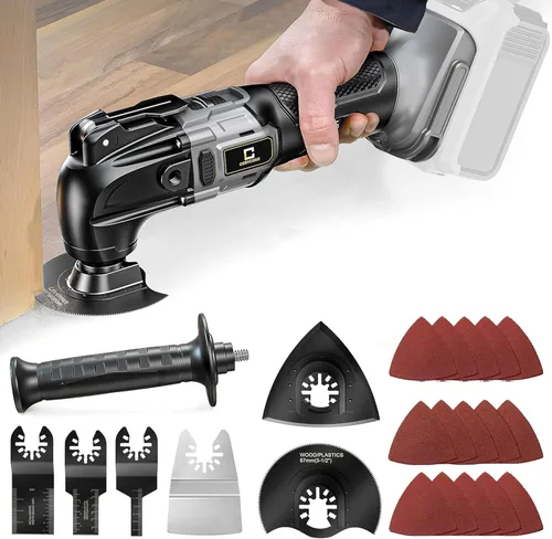 Miniatura 8 de Cerycose Herramienta oscilante inalámbrica compatible con batería Dewalt de 20 V, 21000 OPM Max sin escobillas con mango auxiliar, multiherramienta