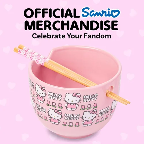 Miniatura 5 de Silver Buffalo Sanrio Hello Kitty Tazón de cerámica para ramen y arroz con diseño de flores, con palillos, apto para microondas, 20 onzas