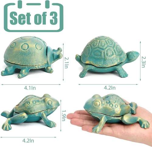 Miniatura 2 de WUWEOT Juego de 3 llaves para el exterior, de hierro fundido, tortuga, rana, mariquita, llaveros, caja secreta de joyería antigua, llaves ocultas