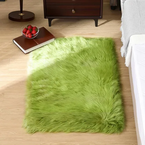 Miniatura 46 de Goolela Alfombra esponjosa de piel sintética de oveja sintética de 4 x 6 pies, color gris, para dormitorio, mesita de noche, alfombra suave de felpa