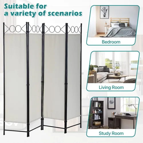 Miniatura 2 de Divisores de habitación y pantallas plegables de privacidad, 4 paneles de 68 pulgadas de alto, marco de acero portátil y tela para separar la Beige