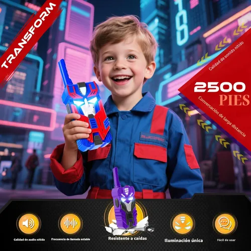 Miniatura 5 de Walkie-talkies de transformación de juguetes para niños, paquete de 3 con ojos iluminados frescos y rango de 2500 pies, juguetes de campamento al