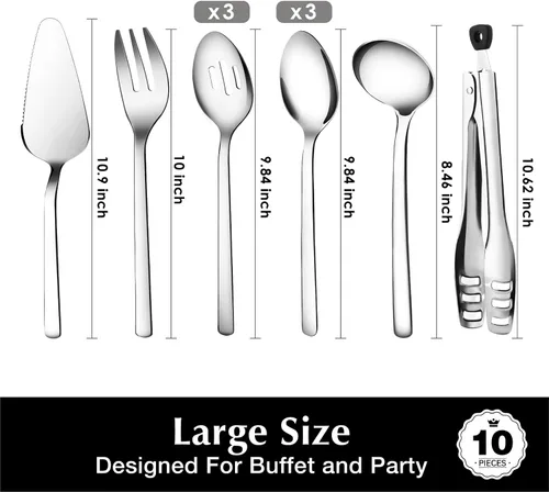 Miniatura 4 de KINGSTONE Juego de Utensilios de Servir Grandes para Anfitriona, Acero Inoxidable 18/10 de Alta Resistencia - Cucharas de Servir de 25.4 cm, Plateado