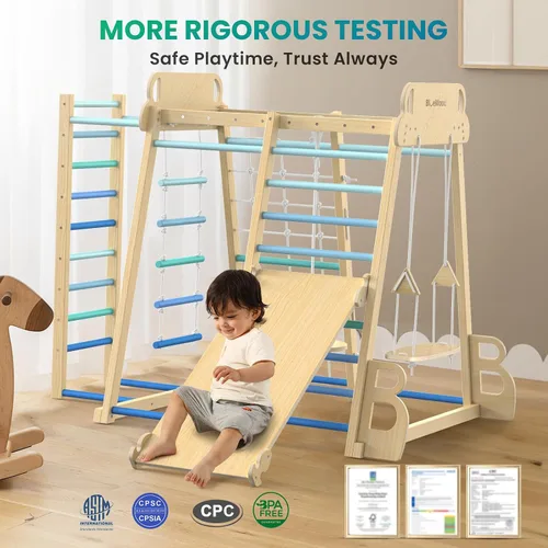 Miniatura 7 de Parque infantil interior mejorado 9 en 1, gimnasio de la selva, juguetes de escalada para niños, filosofía Montessori estilo Waldorf, conjunto