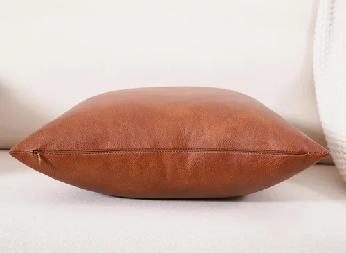 Miniatura 6 de Fundas de almohadas de cuero de imitación modernas y decorativas en color marrón, juego de 2 de 18x18 pulgadas, fundas de almohada estilo bohemio