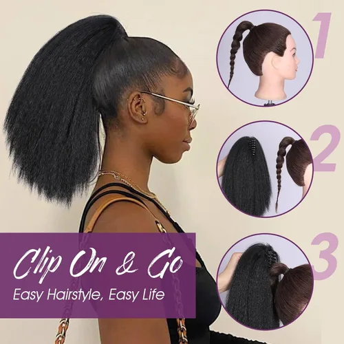 Miniatura 4 de WIGNEE Extensiones de cabello rizado tipo cola de caballo de 12 pulgadas, clip de garra, Yaki 1B/30, extensiones de cola de caballo para mujeres