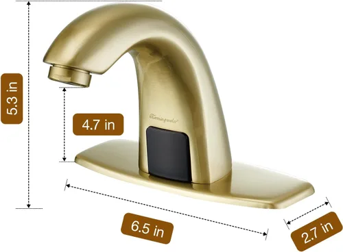 Miniatura 4 de Charmingwater Grifo de lavabo de baño sin contacto, grifo con sensor automático de movimiento con placa de cubierta de agujero, oro cepillado