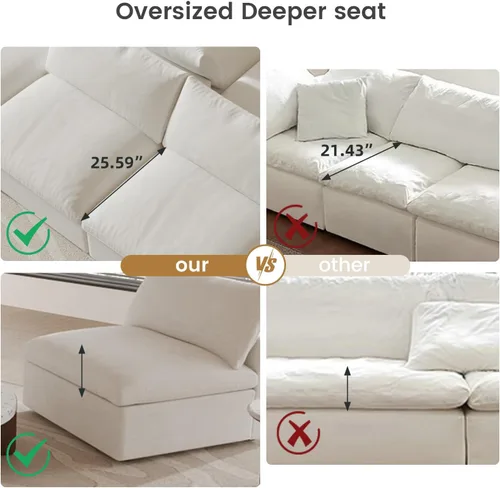 Miniatura 7 de WJShome Sofá modular modular para sala de estar, sofá en forma de U relleno de plumón de 160 pulgadas con otomana, modernos sofás convertibles de 6