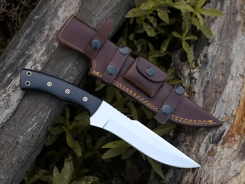 HMC - Cuchillos de caza hechos a mano con hoja fija de acero inoxidable pulido D2, cuchillo de caza de ciervos de espiga completa para hombres,