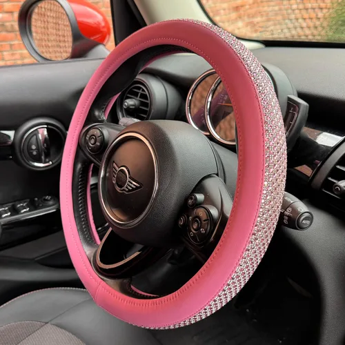 Miniatura 12 de PINCTROT Bling Bling - Funda para volante cómoda con diamantes de imitación de cristal gigante, piel de diamante antideslizante, universal de 15 2.