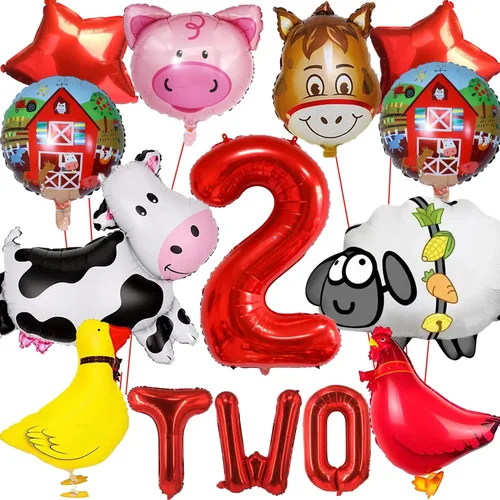 Miniatura 9 de 14 PIEZAS Globos de Animales de Granja Vaca Oveja Pato Gallo Cerdo Burro Globos Suministros de Globos de Corral con Globo de Papel de Aluminio