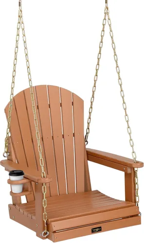 Miniatura 9 de VINGLI Columpio de porche de polietileno de alta densidad de alta resistencia de 880 libras para exteriores con soporte giratorio para tazas, Negro