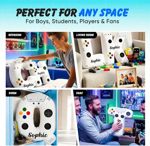 Miniatura 4 de Almohada personalizada con letras del alfabeto con control personalizado, nombre personalizado e inicial, cojín decorativo de felpa suave