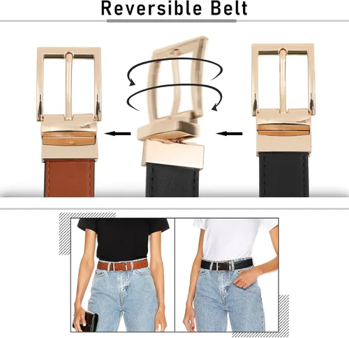 Miniatura 3 de AWAYTR Cinturón de cuero reversible para mujer, cinturón de dos colores en uno para jeans, vestido de mujer y hombre, cinturón con hebilla giratoria
