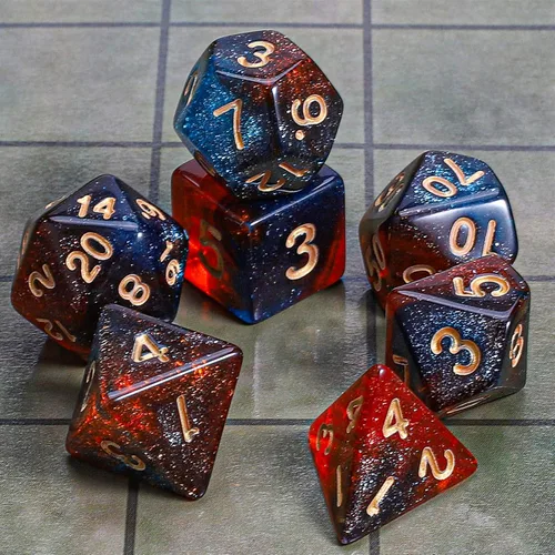 Miniatura 2 de CiaraQ DND - Juego de dados poliédricos con una bolsa de dados negra para juegos de mesa de rol D&D RPG MTG Rojo mezclado azul+purpurina